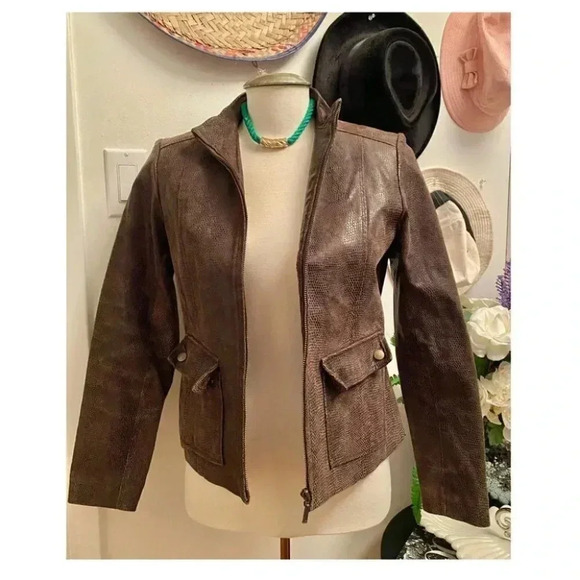 Vintage - Y2K Bohemian Retro Patterned Brown Leather Jacket - Picture 2 of 11